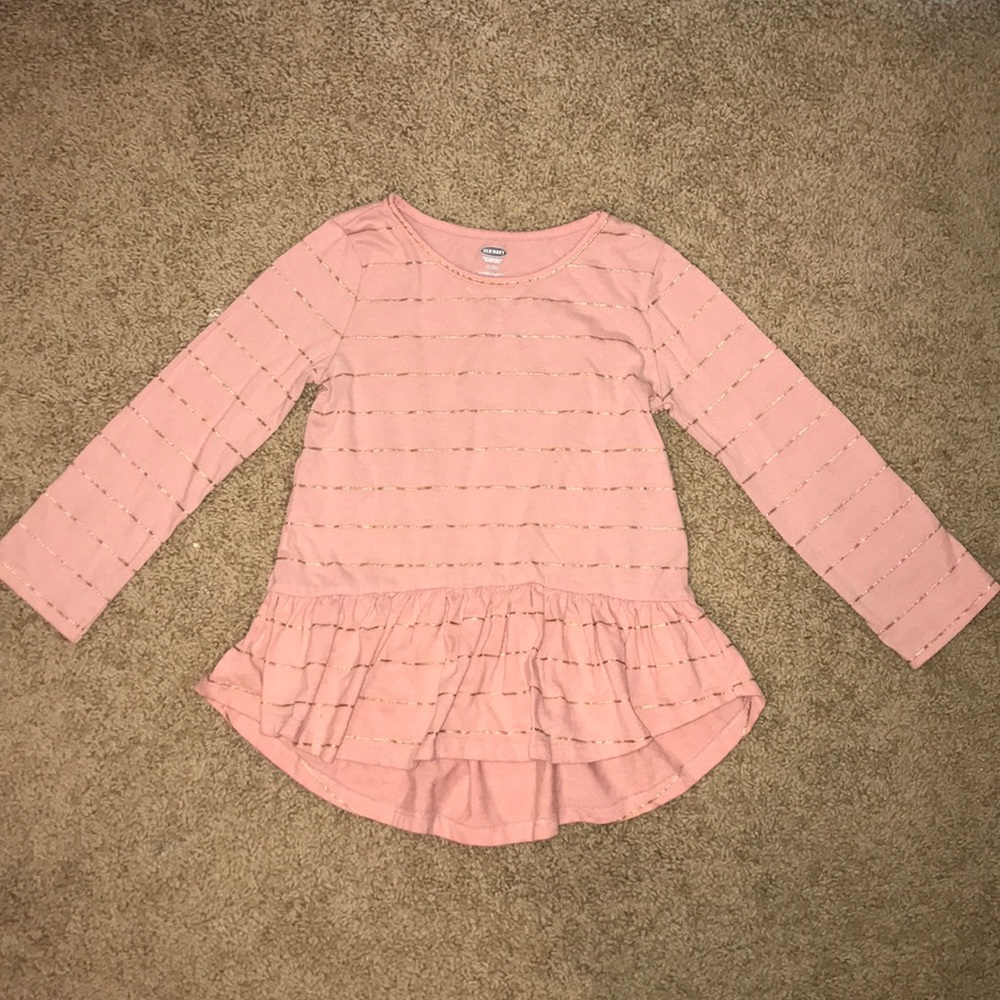 Girls Peach Long Sleeve Shirt With Gold Stripes🍑